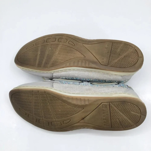Women's Sperry Topsider Boat Shoes 8.5 Loafers Angelfish Rafia Slip On Blue Gray - Picture 12 of 14
